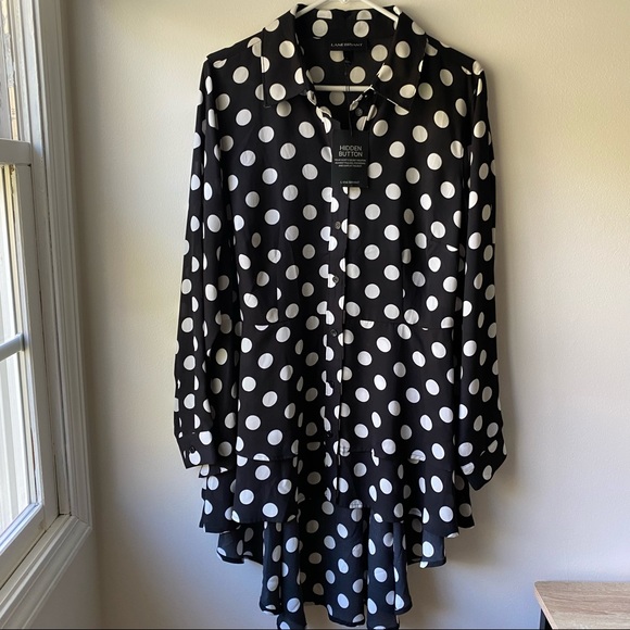 Lane Bryant Tops - NWT Lane Bryant Black White Polka Dot Ruffle High Low Tunic Blouse Size 16 New